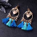 Jodhpur Silk Tassel Drop Blue Statement Earrings