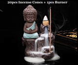 Calming Buddha Incense Burner & 20Pcs Incense Cones Waterfall