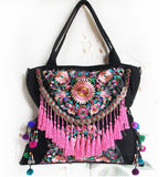 Explore The World Embroidery Tassel Fringe Shoulder Bag