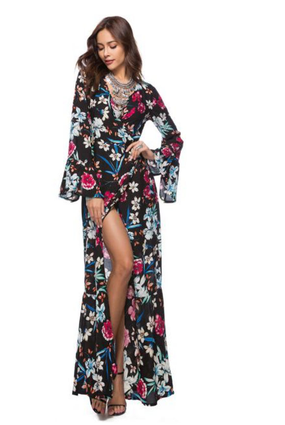 Boho Glam Floral Print Maxi Dress / Cover Up