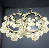 Gypsy Babe Vintage Tribal Coin Chain Hoop Earrings