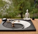 Zen Garden Buddha Incense Burner & Candle Holder Set (Black,White)