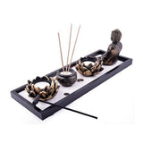 Buddha Zen Garden Lotus Candle Holder & Incense Burner Set