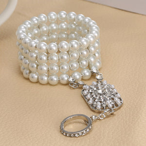 The Great Gatsby Layered Pearl Ring Bracelet (Silver, Rose Gold)