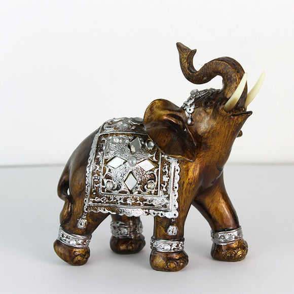 Embellished Good Luck Brown Mirrored Elephant Figurine