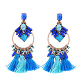 Jodhpur Silk Tassel Drop Blue Statement Earrings