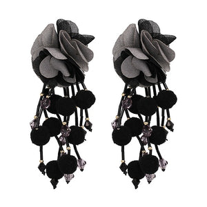 Boho Glamorous Flower Pom Tassel Earrings